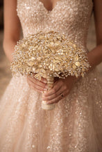 Load image into Gallery viewer, Champagne Bridal Bouquet Gold Wedding Bouquet Luxury Keepsake Flower Bouquet Pearl Bride Bouquet Gatsby 1920's style
