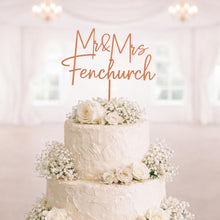 Load image into Gallery viewer, Gold Wedding cake topper, Personalized cake topper, Rustic wedding cake topper, Custom Mr Mrs topper, Anniversary Cake toppers, Wood topper
