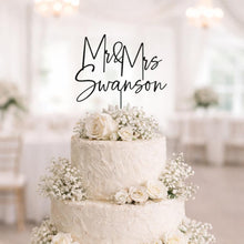 Load image into Gallery viewer, Gold Wedding cake topper, Personalized cake topper, Rustic wedding cake topper, Custom Mr Mrs topper, Anniversary Cake toppers, Wood topper
