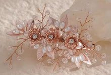 Load image into Gallery viewer, Rose Gold Crystal Bridal Bouquet, Luxury Wedding Bouquet, Metallic Bridal Flowers, Rhinestone Pearl Wedding Bouquet, Glam Bride Accessories
