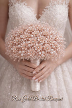 Load image into Gallery viewer, Rose Gold Crystal Bridal Bouquet, Luxury Wedding Bouquet, Metallic Bridal Flowers, Rhinestone Pearl Wedding Bouquet, Glam Bride Accessories
