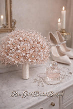 Load image into Gallery viewer, Rose Gold Crystal Bridal Bouquet, Luxury Wedding Bouquet, Metallic Bridal Flowers, Rhinestone Pearl Wedding Bouquet, Glam Bride Accessories
