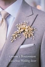 Load image into Gallery viewer, Champagne Bridal Bouquet Gold Wedding Bouquet Luxury Keepsake Flower Bouquet Pearl Bride Bouquet Gatsby 1920's style
