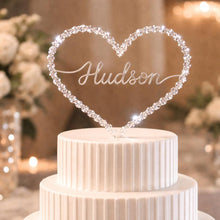 Load image into Gallery viewer, Personalised Wire Wedding Cake Topper Custom Surname , 6" Crystal Heart Wedding Decor
