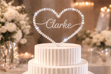 Load image into Gallery viewer, Personalised Wire Wedding Cake Topper Custom Surname , 6" Crystal Heart Wedding Decor

