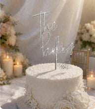 Load image into Gallery viewer, Personalized Crystal Wedding Cake Topper: Gold Rhinestone ' THE' - your Surname, Last name topper

