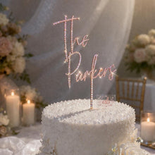 Load image into Gallery viewer, Personalized Crystal Wedding Cake Topper: Gold Rhinestone ' THE' - your Surname, Last name topper
