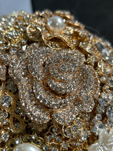 Load image into Gallery viewer, Gold brooch bouquet. Luxury Crystal pearl &amp; Brooch Bridal Bouquet
