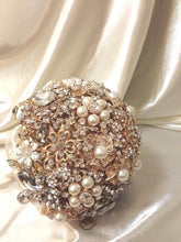 Load image into Gallery viewer, Gold brooch bouquet. Luxury Crystal pearl &amp; Brooch Bridal Bouquet
