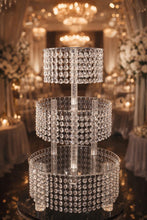 Load image into Gallery viewer, Tiered Crystal Wedding CupCake Stand Birthday Engagment cake display stand, Acrylic Beads, Round or Square
