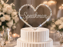 Load image into Gallery viewer, Personalised Wire Wedding Cake Topper Custom Surname , 6" Crystal Heart Wedding Decor
