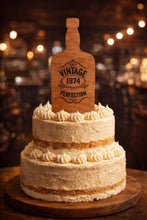 Load image into Gallery viewer, Whiskey Bottle Cake Topper, Vintage Birthday Cake Topper, Personalised Any Name &amp; Year, Mens Birthday topper, Whisky Lover Cake Decor
