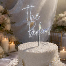 Load image into Gallery viewer, Personalized Crystal Wedding Cake Topper: Gold Rhinestone ' THE' - your Surname, Last name topper
