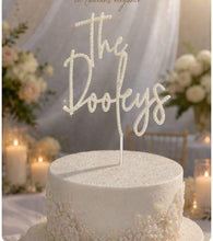 Load image into Gallery viewer, Personalized Crystal Wedding Cake Topper: Gold Rhinestone ' THE' - your Surname, Last name topper
