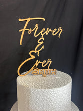 Load image into Gallery viewer, Personalized Rustic Topper, Boho Wedding cake Topper, Personalised wood cake decor, Engagment cake topper

