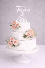 Load image into Gallery viewer, Personalized Rustic Topper, Boho Wedding cake Topper, Personalised wood cake decor, Engagment cake topper
