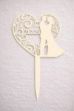 Load image into Gallery viewer, Rustic cake Topper,Heart Couple Boho Wedding cake Topper, Wooden cake decor, Engagement cake topper
