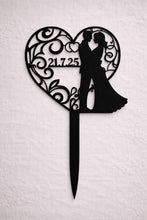 Load image into Gallery viewer, Rustic cake Topper,Heart Couple Boho Wedding cake Topper, Wooden cake decor, Engagement cake topper
