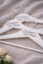 Load image into Gallery viewer, Personalised Wedding Hanger, Bride Hanger, Engraved Wooden Hanger, Bridesmaid Gift, Custom Wedding Dress Hanger, Name Role Date with hearts
