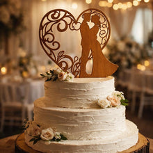 Load image into Gallery viewer, Rustic cake Topper,Heart Couple Boho Wedding cake Topper, Wooden cake decor, Engagement cake topper
