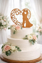 Load image into Gallery viewer, Rustic cake Topper,Heart Couple Boho Wedding cake Topper, Wooden cake decor, Engagement cake topper
