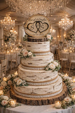 Load image into Gallery viewer, Personalised Rustic Wooden Wedding Cake Topper / Keepsake Log Slice
