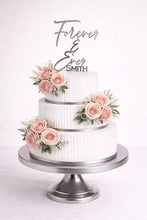Load image into Gallery viewer, Personalized Rustic Topper, Boho Wedding cake Topper, Personalised wood cake decor, Engagment cake topper
