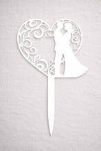 Load image into Gallery viewer, Rustic cake Topper,Heart Couple Boho Wedding cake Topper, Wooden cake decor, Engagement cake topper
