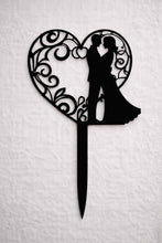 Load image into Gallery viewer, Rustic cake Topper,Heart Couple Boho Wedding cake Topper, Wooden cake decor, Engagement cake topper
