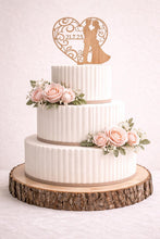 Load image into Gallery viewer, Rustic cake Topper,Heart Couple Boho Wedding cake Topper, Wooden cake decor, Engagement cake topper
