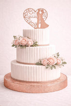 Load image into Gallery viewer, Rustic cake Topper,Heart Couple Boho Wedding cake Topper, Wooden cake decor, Engagement cake topper
