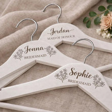 Load image into Gallery viewer, Personalised Hangers/Engraved Hangers Bride &amp; Bridesmaid/Wedding Gift/Personalized Bridal Dress Hanger/Wedding Hanger- Any FLOWERS engraved
