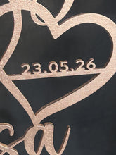 Load image into Gallery viewer, Personalised Couples names Cake Topper with date , Heart Wedding Cake Toppers for Wedding, Rustic Wedding Cake Topper, Custom Cake Decor
