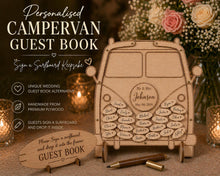 Load image into Gallery viewer, Personalised Campervan Wedding Guest Book – Surfboard Drop Box Alternative Guest book Personalized Rustic Retro guest book
