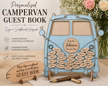 Load image into Gallery viewer, Personalised Campervan Wedding Guest Book – Surfboard Drop Box Alternative Guest book Personalized Rustic Retro guest book
