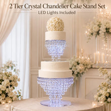 Load image into Gallery viewer, Crystal wedding cake stand 2 tier set Premium crystal light up cake holder, unique cake stand special events

