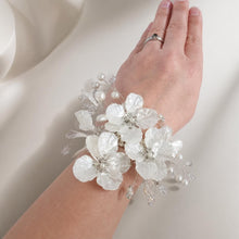 Load image into Gallery viewer, Vintage Wedding Bracelet: Crystal Rhinestone &amp; Pearl Flower Corsage
