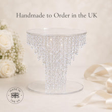 Load image into Gallery viewer, Crystal Chandelier Cake Stand with LED Lights, Luxury Wedding Cake Display, Glass Crystal Cake Riser, Round Wedding Cake Holder
