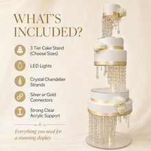 Load image into Gallery viewer, Crystal Chandelier Wedding Cake Stand with LED Lights –1- 3 Tier Floating Cake Display
