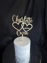 Load image into Gallery viewer, Personalized Wedding Cake Topper with date , Couples names Cake Toppers for Wedding, Rustic Wedding Cake Topper, Custom Wedding Cake Topper
