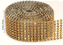 Load image into Gallery viewer, Crystal Effect Trim, 8 rows Diamanté Ribbon, 40mm wide , rhinestone Wedding Decoration, cut to any size
