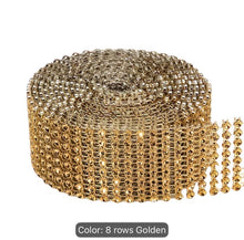 Load image into Gallery viewer, Crystal Effect Trim, 8 rows Diamanté Ribbon, 40mm wide , rhinestone Wedding Decoration, cut to any size
