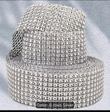Load image into Gallery viewer, Crystal Effect Trim, 8 rows Diamanté Ribbon, 40mm wide , rhinestone Wedding Decoration, cut to any size
