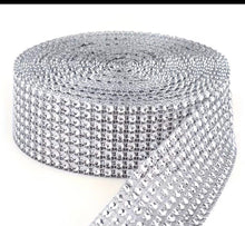 Load image into Gallery viewer, Crystal Effect Trim, 8 rows Diamanté Ribbon, 40mm wide , rhinestone Wedding Decoration, cut to any size
