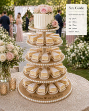 Load image into Gallery viewer, Personalised Rustic Wedding Cupcake Stand, Boho Pearl Dessert Tower, MDF Cake Party Centerpiece
