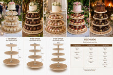 Load image into Gallery viewer, Personalised Rustic Wedding Cupcake Stand, Boho Pearl Dessert Tower, MDF Cake Party Centerpiece
