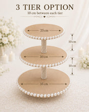Load image into Gallery viewer, Personalised Rustic Wedding Cupcake Stand, Boho Pearl Dessert Tower, MDF Cake Party Centerpiece
