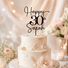 Load image into Gallery viewer, Personalised Wooden Birthday Cake Topper, Custom Name Age Party Decoration, Milestone Birthday Topper, 30th 40th 50th 60th Gift
