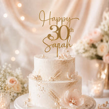 Load image into Gallery viewer, Personalised Wooden Birthday Cake Topper, Custom Name Age Party Decoration, Milestone Birthday Topper, 30th 40th 50th 60th Gift

