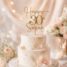 Load image into Gallery viewer, Personalised Wooden Birthday Cake Topper, Custom Name Age Party Decoration, Milestone Birthday Topper, 30th 40th 50th 60th Gift
